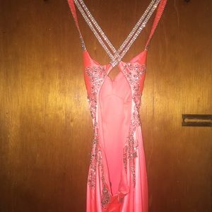 Coral pink silk prom dress